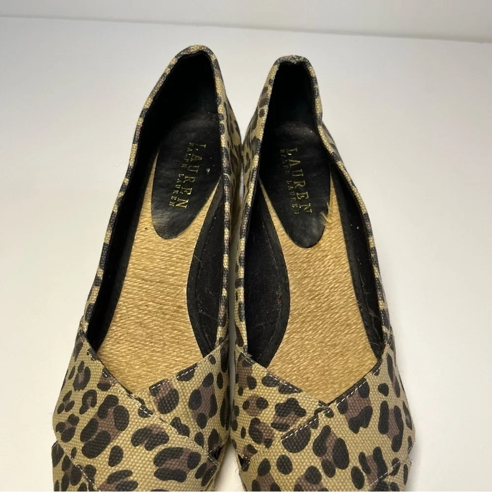 Ralph Lauren Cecilia Espadrille Wedge Sandals Women 8.5 B Cheetah Fabric Slip On
